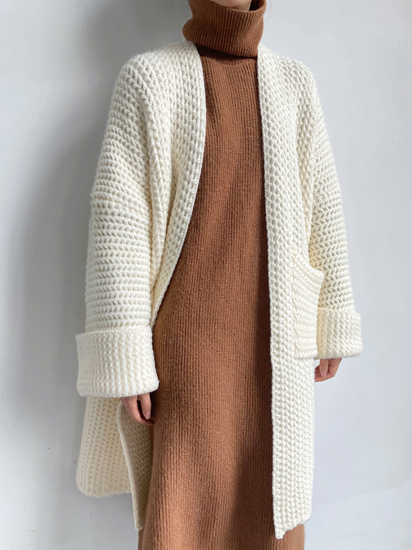 Womens Knits Tees Winter Long Cardigan Women Oversized Thick Knitted Sweater Female Vintage Casual Solid Cardigans Ladies Elegant Loose Jumper 230826 - view 3