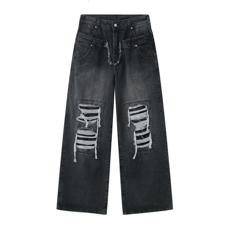 Men's Jeans IEFB Men's Wear Casual Jeans Trousers Spring Loose Wide Leg Patch Hole Contrast Color Male Pants Vintage 9A6952 230827