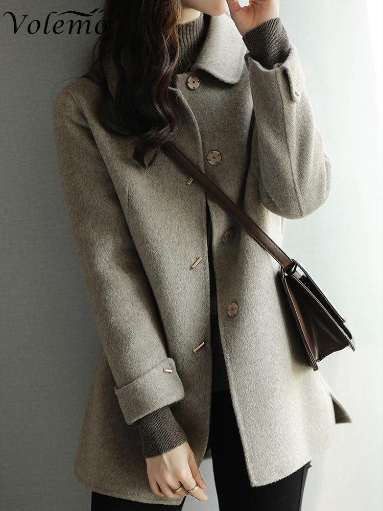 Women's Wool Blends Woolen Coat Slim Fashion Office Lady Square Collar Single Breasted Winter Coats for Women Wide-waisted Pocket Black Coat 2308