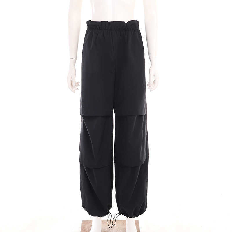 high waist drawstring straight tube simple cargo pants ins summer street fashion solid color casual pants