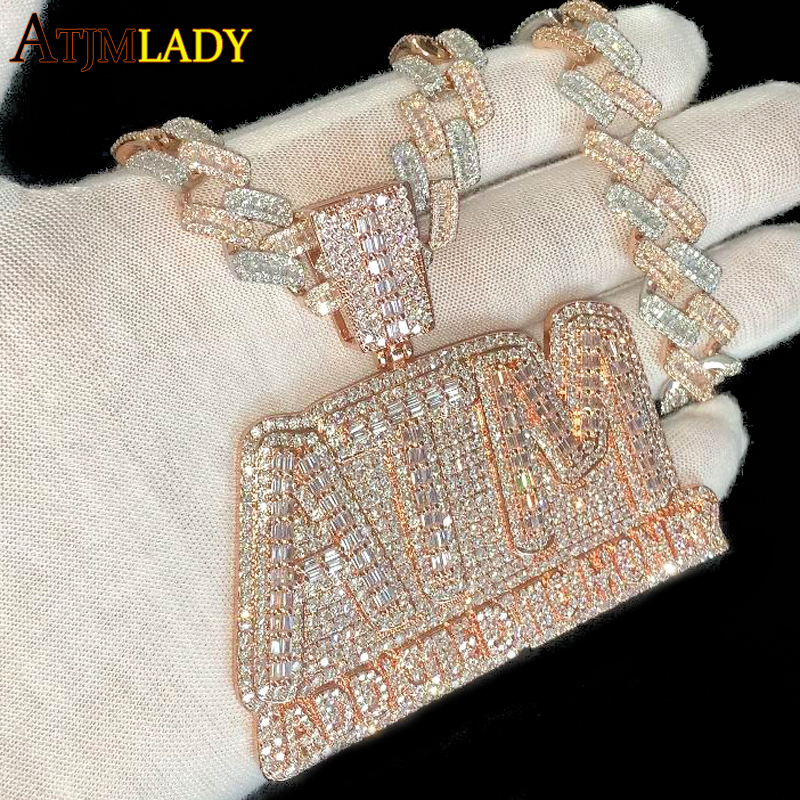 Pendant Necklaces Iced Out Bling 5A CZ Letters ATM Addicted To Money Pendant Necklace 2 Colors Cubicz Zircon Men's HipHop 5mm Tennis Chain Jewelr