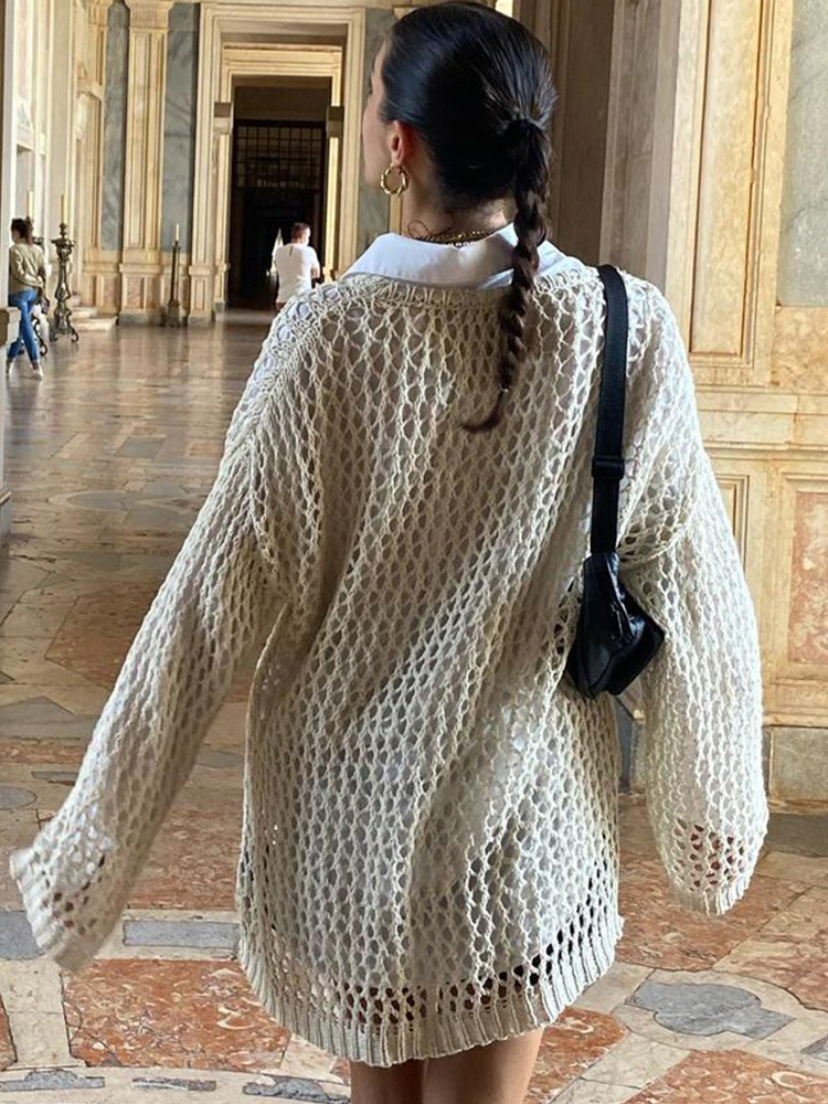 Women's Sweaters Weekeep y2k Crochet Sweater Hollow Out Loose Smock Grunge Fishnet Distressed Pullovers Oversized Knit Jumper Harajuku Streetwear