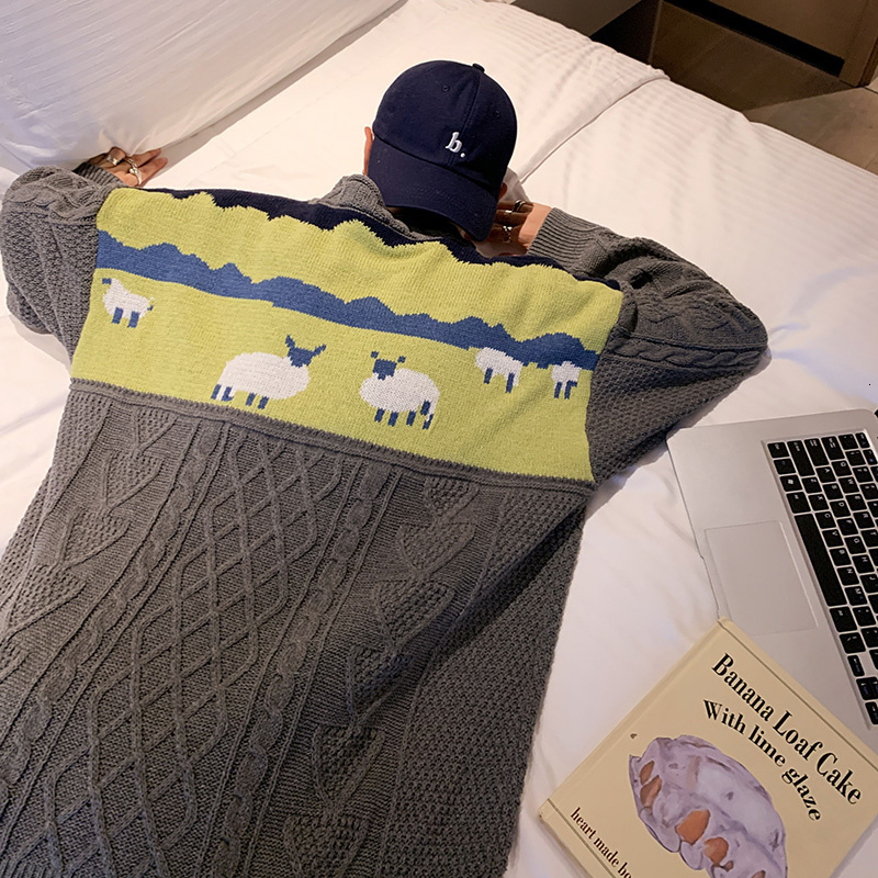 Men's Sweaters 2023 Harajuku Knitted Cartoon Sheep Pullovers Men Hip Hop Streetwear Sweater Male Autumn Winter Loose 230826