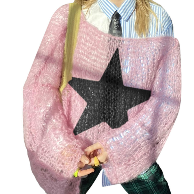 Women's Sweaters Women's Sweater Spring Autumn Long Sleeve Pullovers O Neck Star Print Knitwears Streetwear Crewneck Casual Outfits Winter Y