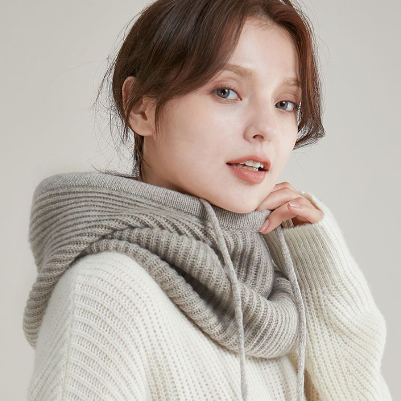 Scarves Unisex Knitted Head Hood Faux Cashmere Hooded Neck Collar Cap Head Drawstring Thick Beanie Men Women Adjustable Elastic Hat 230826