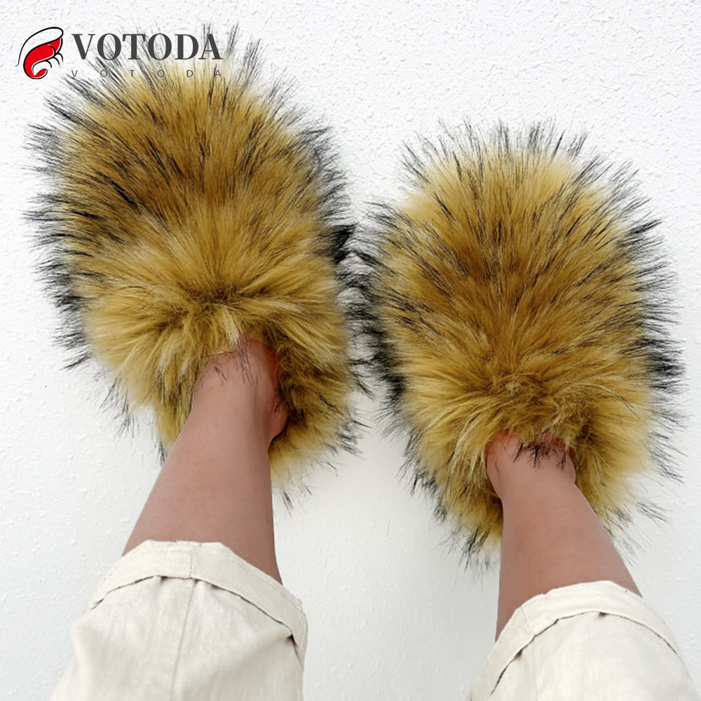 Slippers Winter Fur Slippers Women Furry Shoes Faux Fur Slides Warm Plush Cotton Slipper Fashion Fuzzy Flip Flops Fluffy Fur Shoes Woman 230826