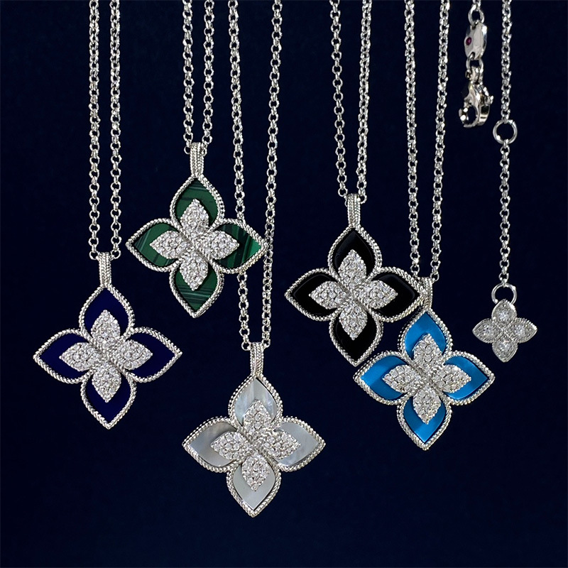 brand clover designer pendant necklaces for women gold sweet 4 leaf flower elegant charm choker necklace with crystal dia jewelry