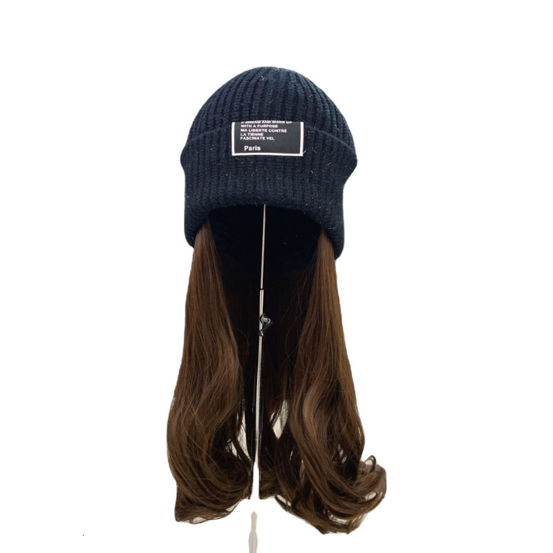 Beanie/Skull Caps Trend Long Curly Wig Hats Knitted Wig Hats Women Casual Knitted Hat Invisible Detachable Wig Cold Beanies Winter Warm Bonnets 230826