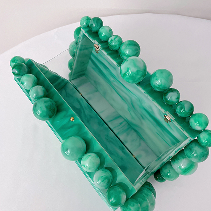 Evening Bags Acrylic clutch bag women evening party beaded purse pink green purple pearl color 230826 e345 4
