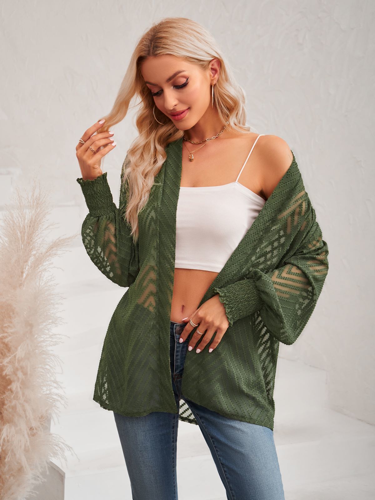 Womens Knits Tees GCAROL Women Casual loose beaten Open Elastic Cuffs Stitch jacquard Cardigan transparent Oversize Outwear In 4 Season 230826