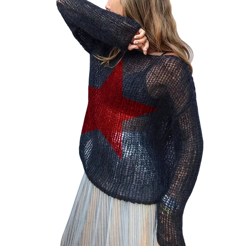 Women's Sweaters Women's Sweater Spring Autumn Long Sleeve Pullovers O Neck Star Print Knitwears Streetwear Crewneck Casual Outfits Winter Y