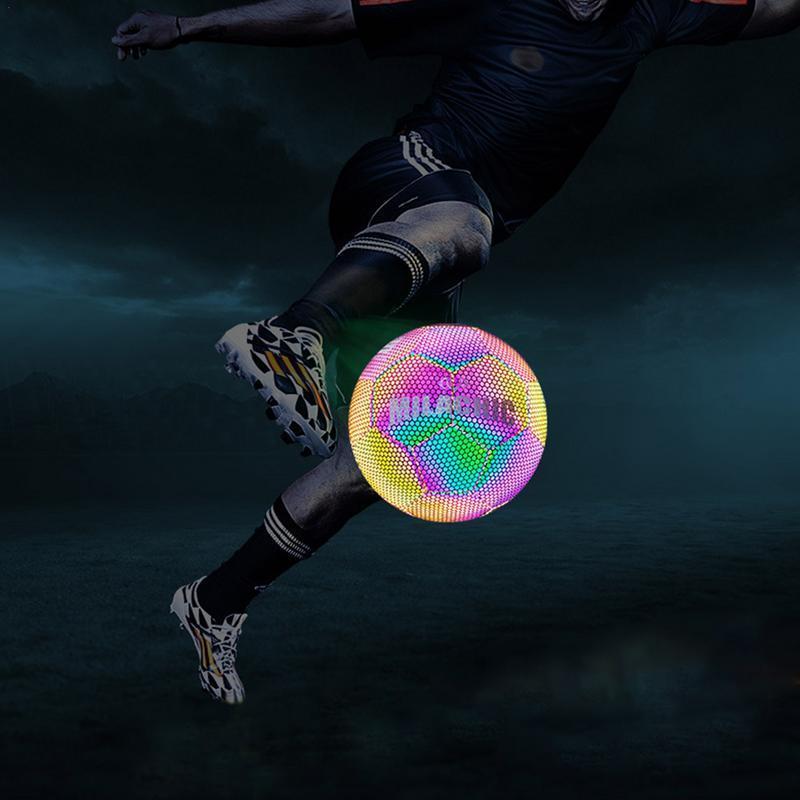Balls Glow In The Dark Football Luminous Footballs Holographics Glowing Soccer Ball Outdoor Toys Camera Flash Reflective Croma Ball 230826