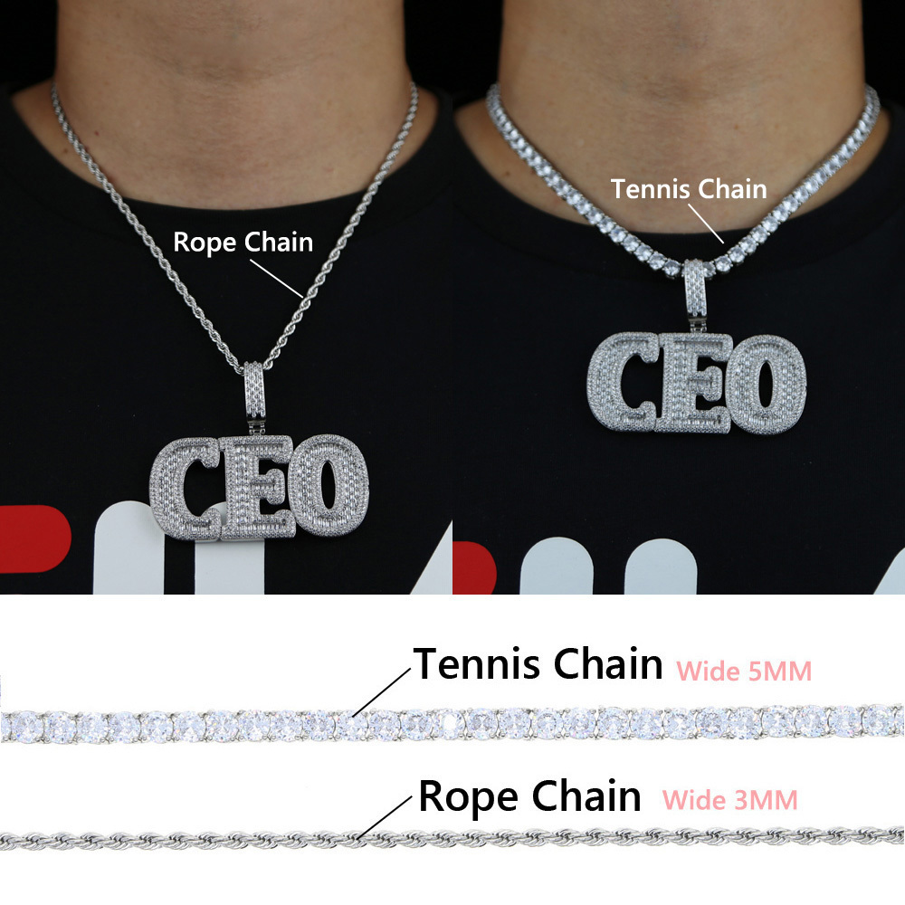 Pendant Necklaces Hip Hop Fashion CZ Letter CEO Pendant Necklace Iced Out Bling 5A Cubic Zirconia Full Paved Tennis Chain For Boy Men Jewelry 230826