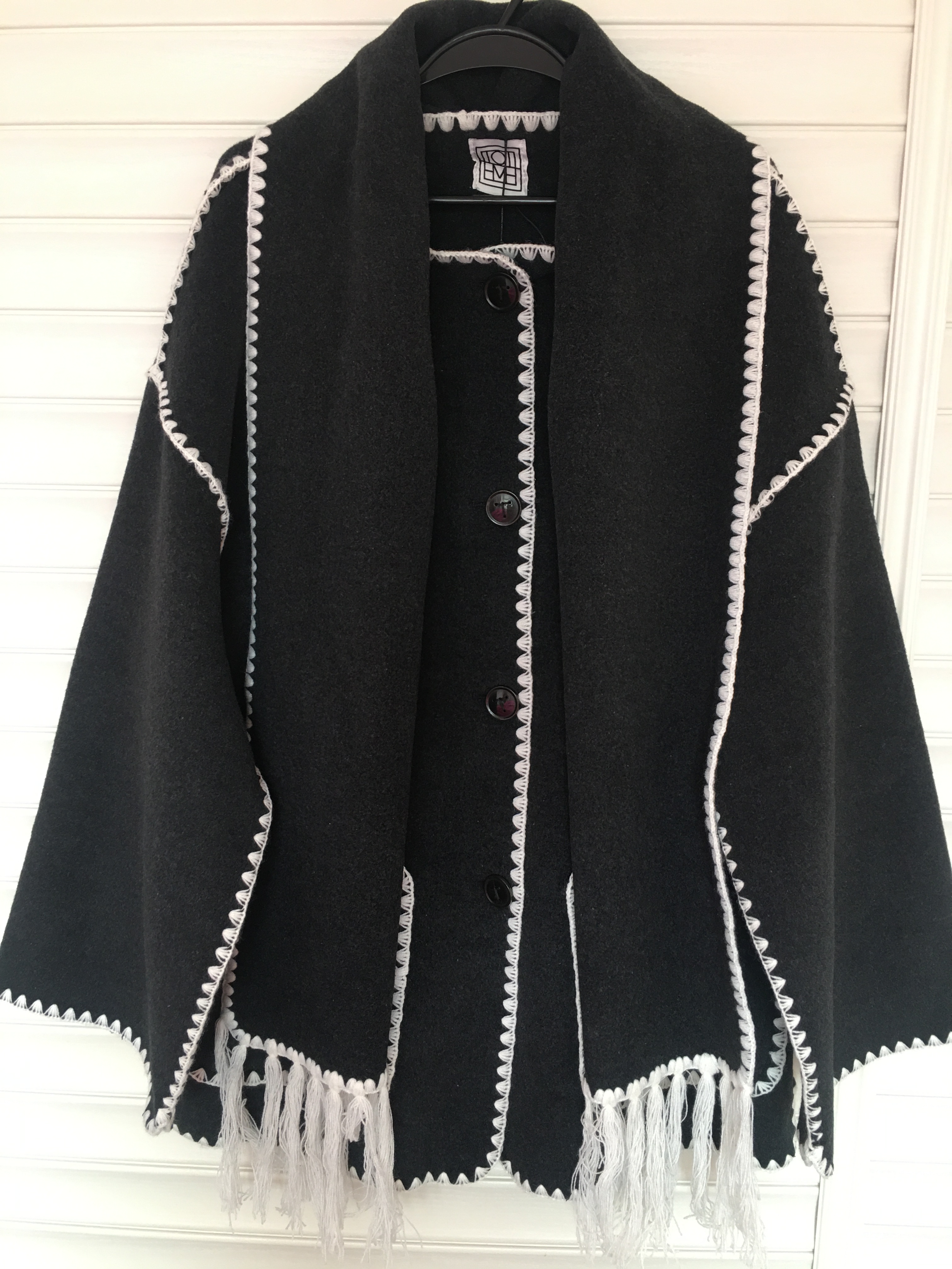 to-ME fringed scarf collar knit hook edge loose wool woolen knitted coa black ashc