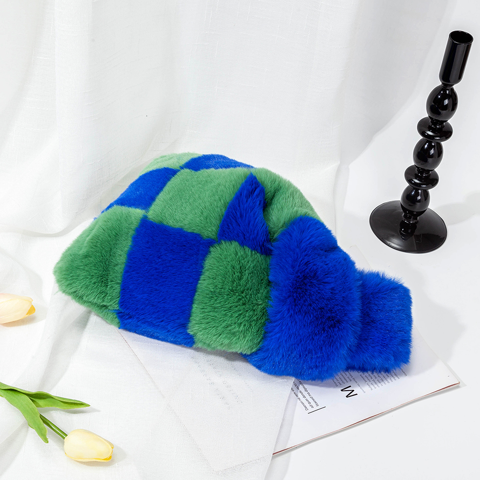 Evening Bags Fashion Soft Plaid Faux Fur Bag Winter Korean Elegant Retro Patchwork Plush Purses Female High Quality Handbag Casual 230826