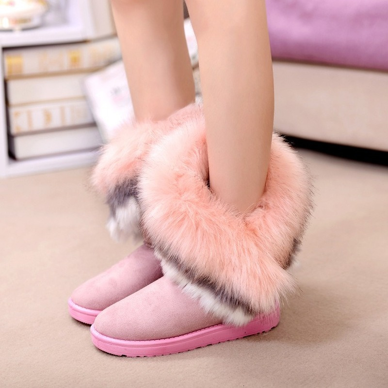 Boots Women Fur Boots Ladies Winter Warm Ankle Boots For Women Snow Shoes Style Round-toe Slip On Female Flock Snow Boot Ladies Shoes 230826