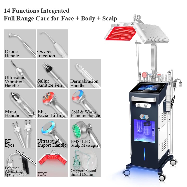 new design 14 in 1 water oxygen jet aqua peel facial machine with photon led light therapy