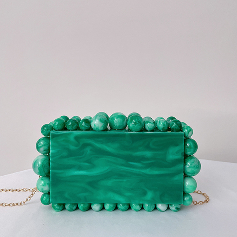 Evening Bags Acrylic clutch bag women evening party beaded purse pink green purple pearl color 230826 e345 4