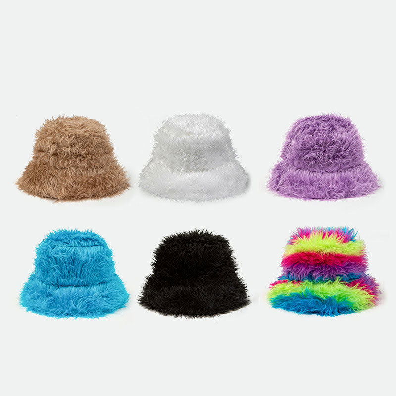 Wide Brim Hats Bucket Hats Winter Faux Rabbit Fur Bucket Hat Woman Outdoor Autumn Fisherman Cap Unisex Solid Color Panama Hat Girl Boy Warm Bob 230826