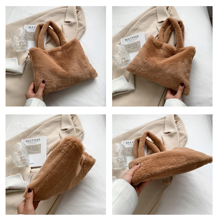 Evening Bags Winter Women's Bag Fashion Solid Color Casual Plush Fur Bag Fluffy Mini Female Armpit Bags Small Furry Tote Bags for Women 230826