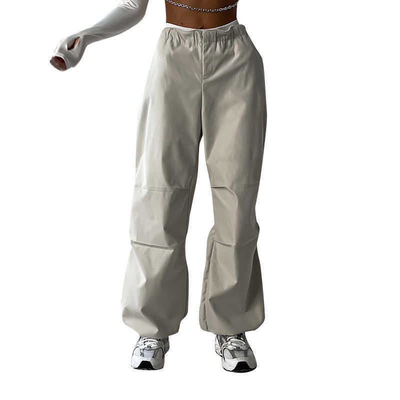 high waist drawstring straight tube simple cargo pants ins summer street fashion solid color casual pants