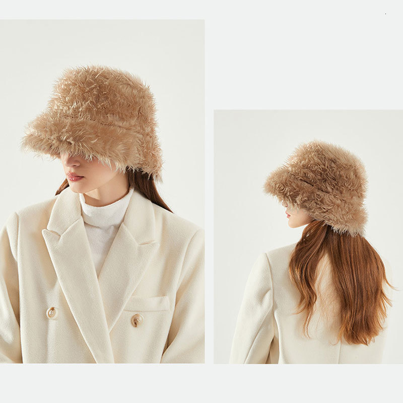 Wide Brim Hats Bucket Hats Winter Faux Rabbit Fur Bucket Hat Woman Outdoor Autumn Fisherman Cap Unisex Solid Color Panama Hat Girl Boy Warm Bob 230826