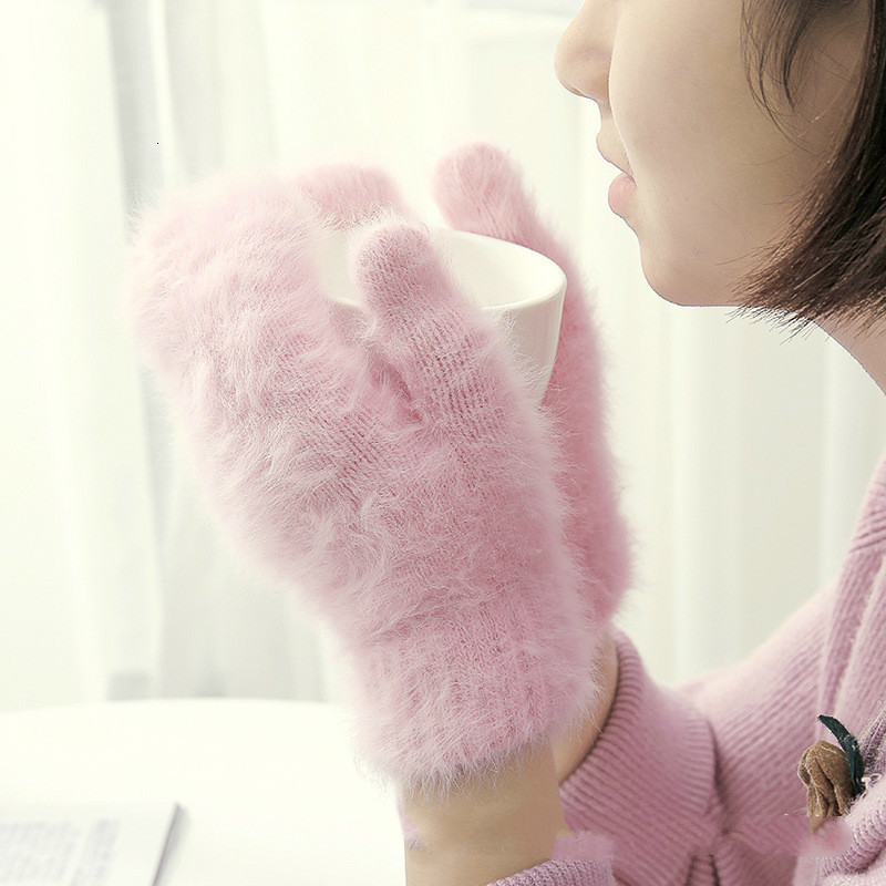 Fingerless Gloves Cute Rabbit Wool Gloves Female Winter Mittens Factory Outlet Fur Gloves Fingerless Gloves Winter Gloves Women Girls Mittens 230826
