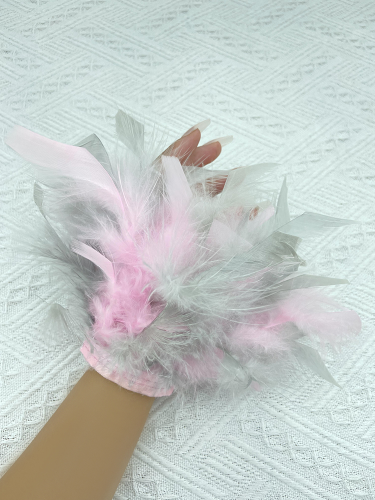 Fingerless Gloves Women Natural Fur Feather Cuffs Sexy Snap On Bracelet Arm Cuff Shirts Sleeves For Women Real Ostrich Feather Anklet Wrist Cuff 23082
