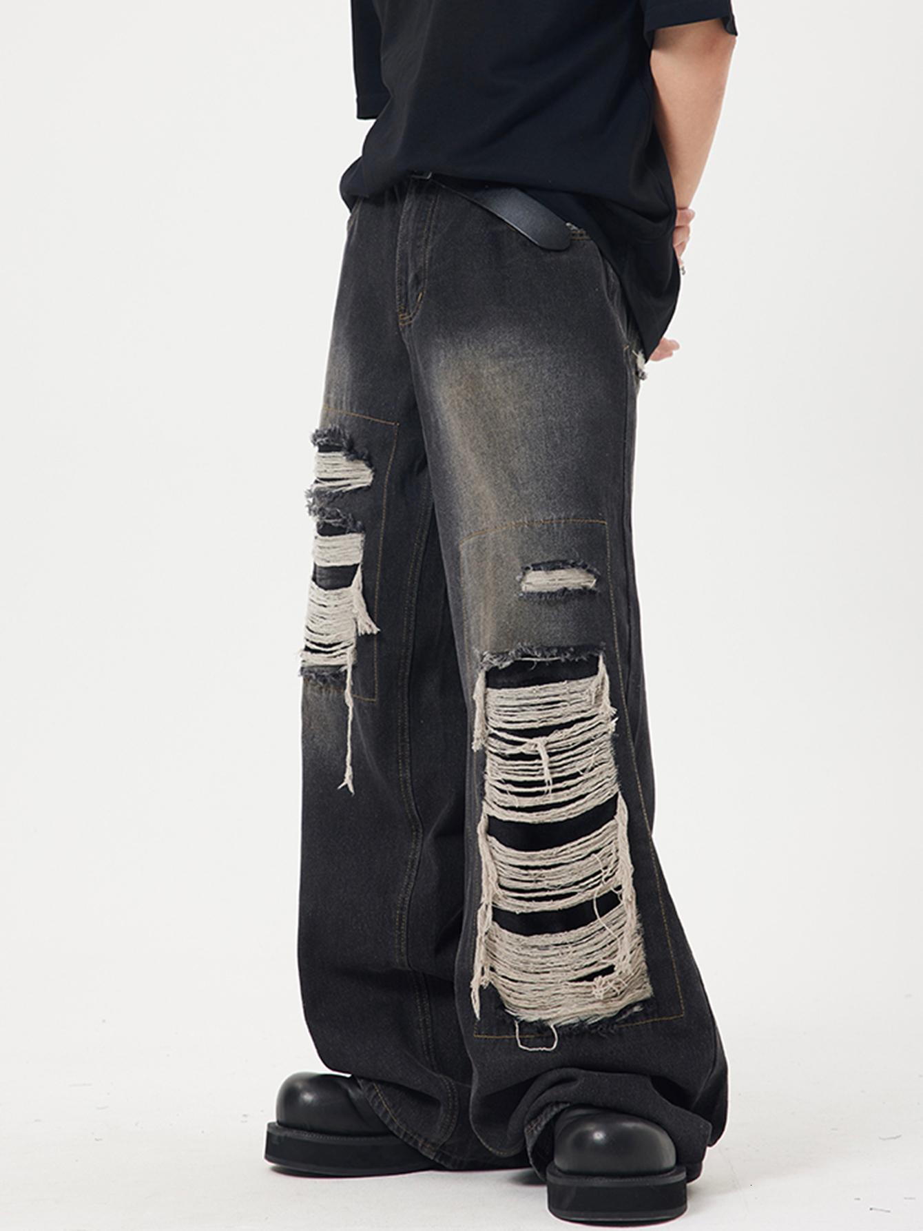 Men's Jeans REDDACHiC Retro Y2k Men Baggy Jeans Big Size Ripped Holes Wide Leg Denim Pants Bleached Casual Loose Trousers Hip-hop Streetwear 2308