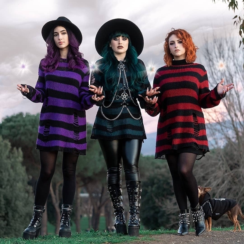 Women's Sweaters Lairauiy Women Y2K E-girl Goth Hole Striped Knitted Pullovers Long Sleeve Ripped Sweater Jumpers Punk Style Kawaii Harajuku 2308