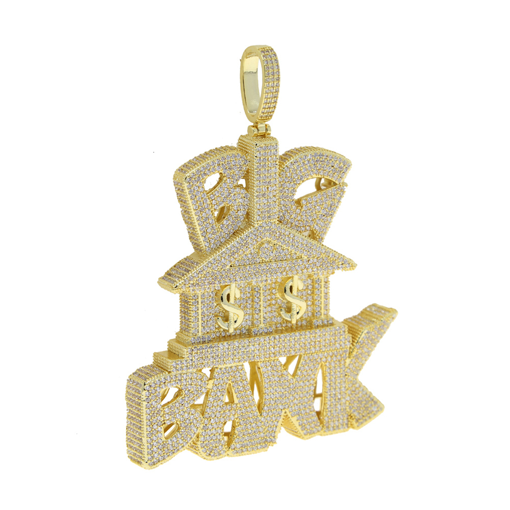 Pendant Necklaces Iced Out Bling Heavy Chunky CZ Letter Big Bank Pendant Necklace Cubic Zirconia Dollar Symbol Bank Charm Men Hip Hop Jewelry 230826