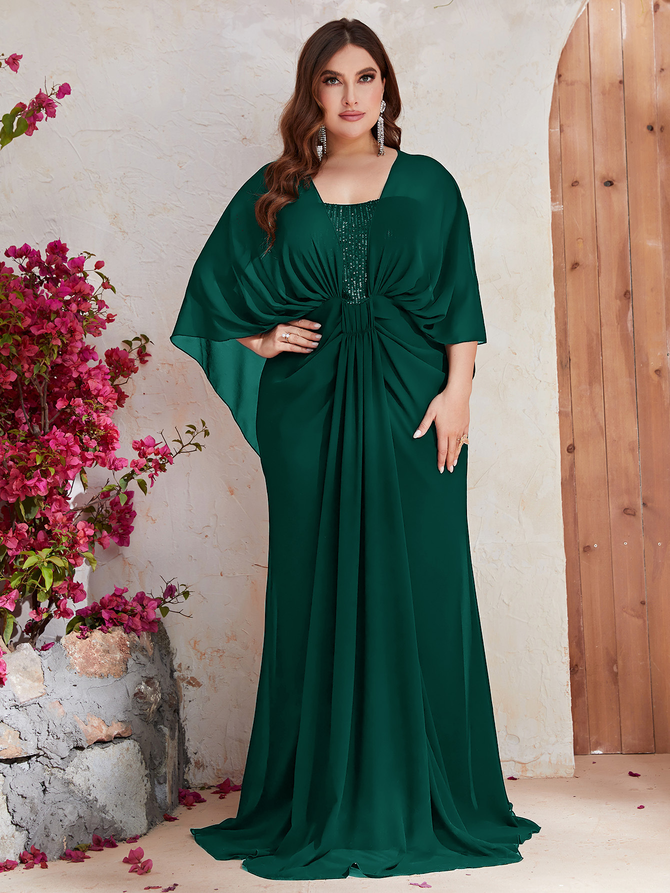 Green Mother Of The Bride Dresses Bling Sequined Jewel Lace Appliques V Back Evening Party Formal Wedding Guest Gowns Sheath Vintage Prom Gown Dress B