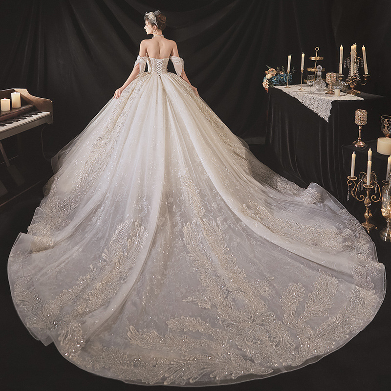 shiny Plus Size Wedding Dresses Long off shoulder Bridal Gown blingbling Beads lace Appliqued satin Lace Beach Custom Made Sweep Train Boho Chic A Lin