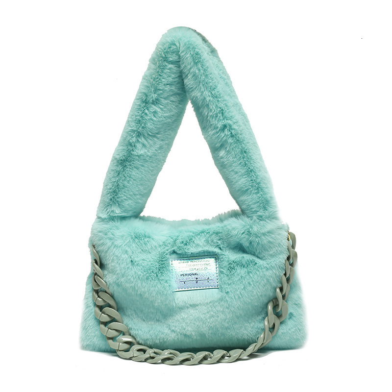 Evening Bags Fashion ladies one-shoulder tote bag retro plush solid color casual messenger bag travel street acrylic chain decoration handbag 230826