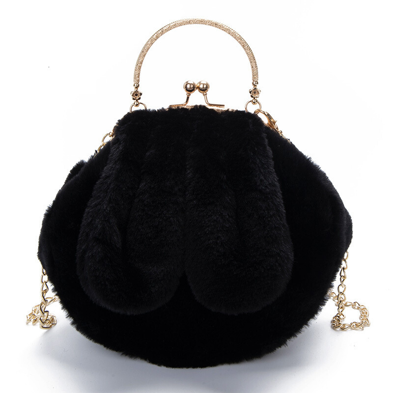 Evening Bags Plush Handbag Clutch Cute Rabbit Ear Shoulder Bag Clip Open Metal Handle Crossbody Bags Women Soft Small Winter Bag20*20*10cm 230826