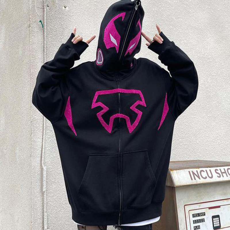 Men's Hoodies Sweatshirts Spider Print Y2k Gothic Sweater Hoodie Men Hip Hop Dark Zip Up Hooded Cardigan Full Chain Women Loose Couple Hoodie Str