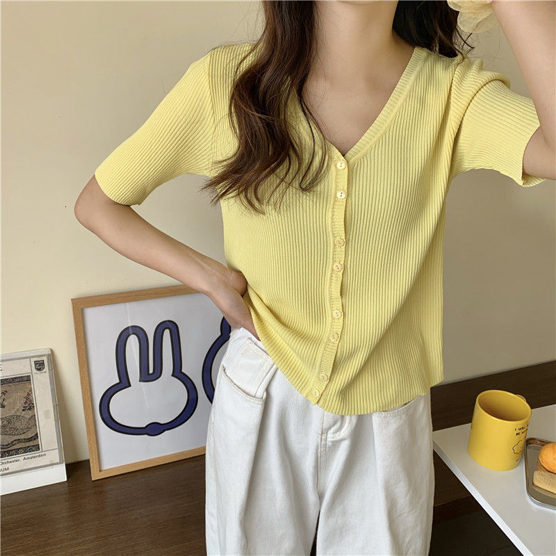 Womens Knits Tees fashion girl summer clothing knitted jacket loose short cardigan women crop tops sleeve vneck blouse 230826