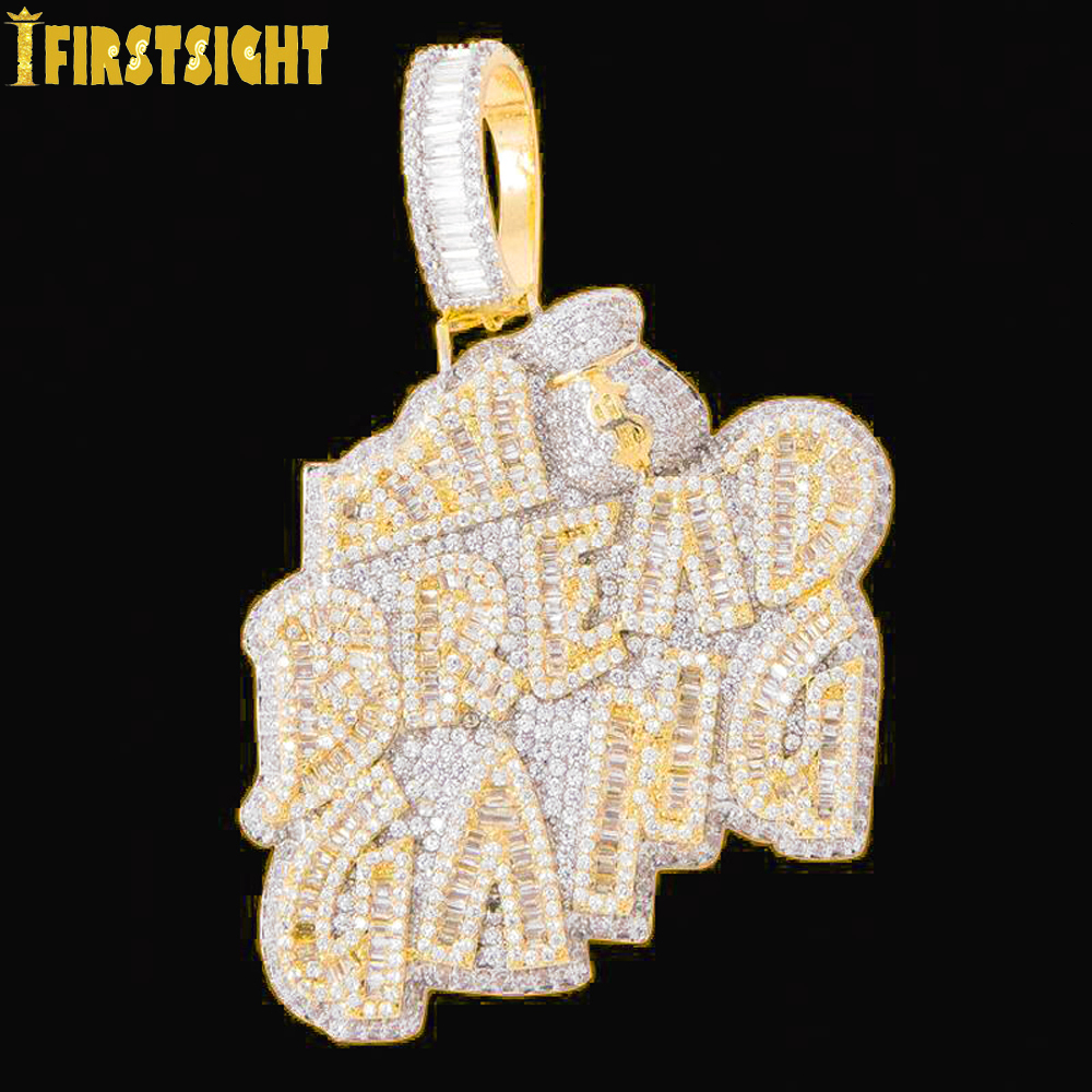 Pendant Necklaces Iced Out Bling CZ Letter BREAD GANG Pendant Necklace Cubic Zirconia Gold Silver Color Money Bag Charm Men Women Hip Hop Jewelry 2308