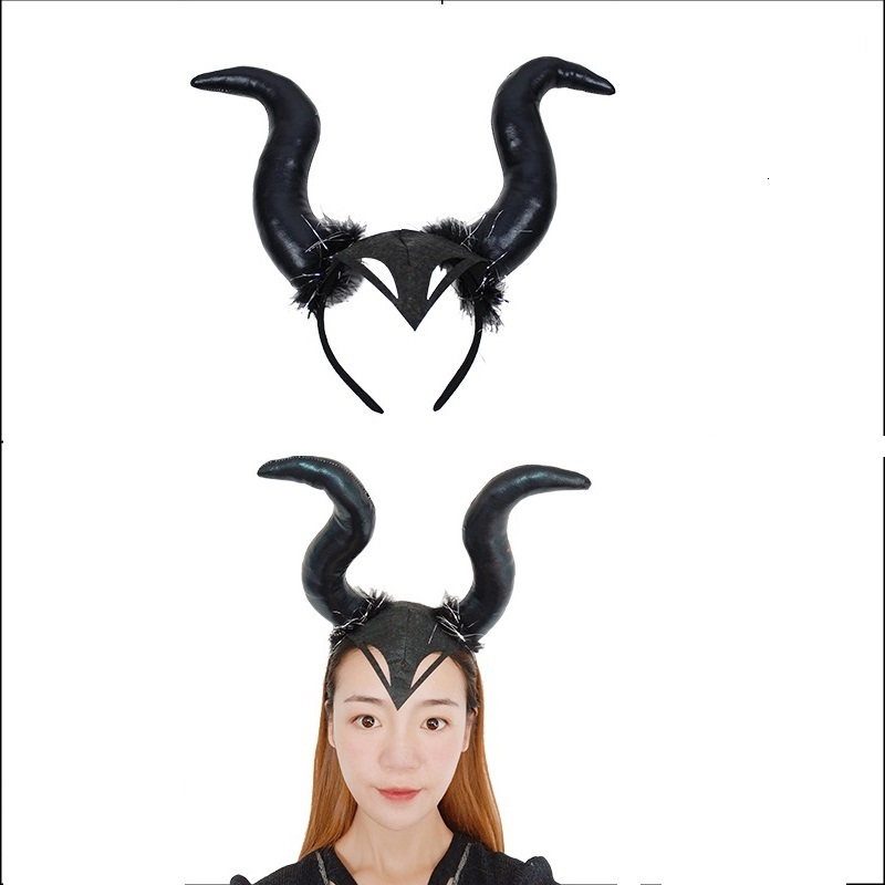Headbands women Halloween Long Demon Ox Horn Headband Evil Queen Glitter Hair Hoop Cosplay Costume Magic Witch Headpiece Accessory 230826