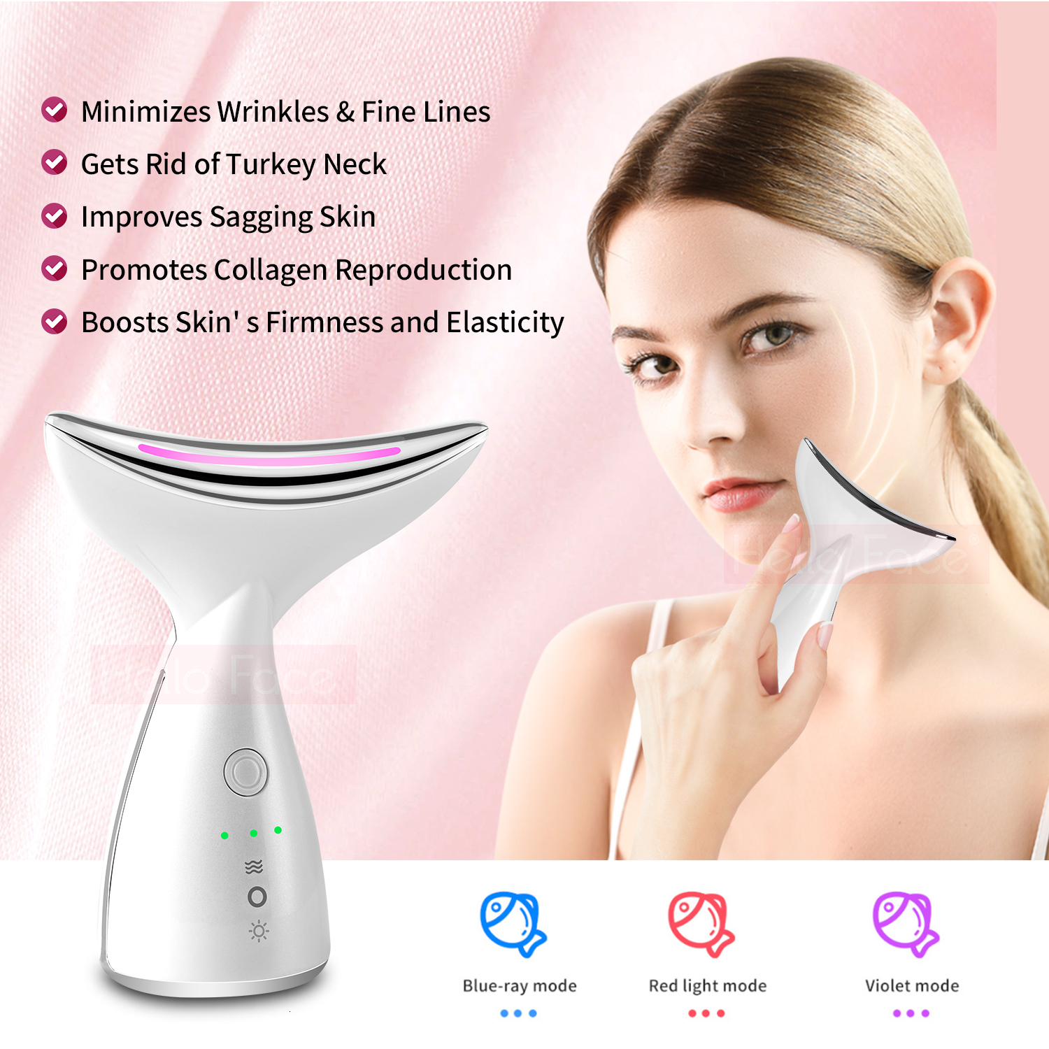 Face Massager Hello Face Neck Beauty Device Neck Massage LED Pon Therapy Ion Introduction Skin Tighten Reduce Double Chin Skin Care Tools 230826