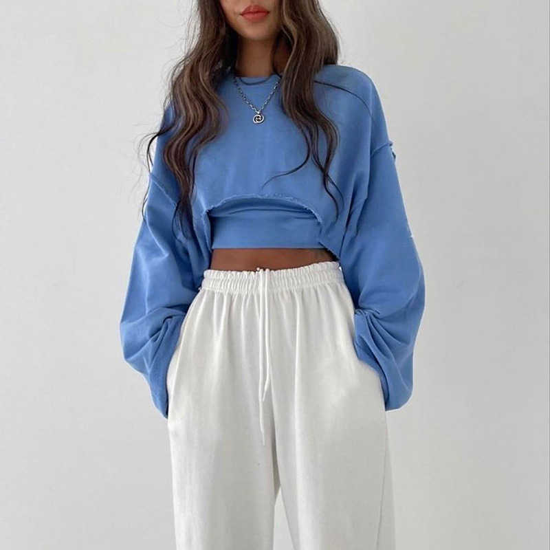 fashion style wool cuffed long sleeved pullover sweater knitted open navel vest two-piece top