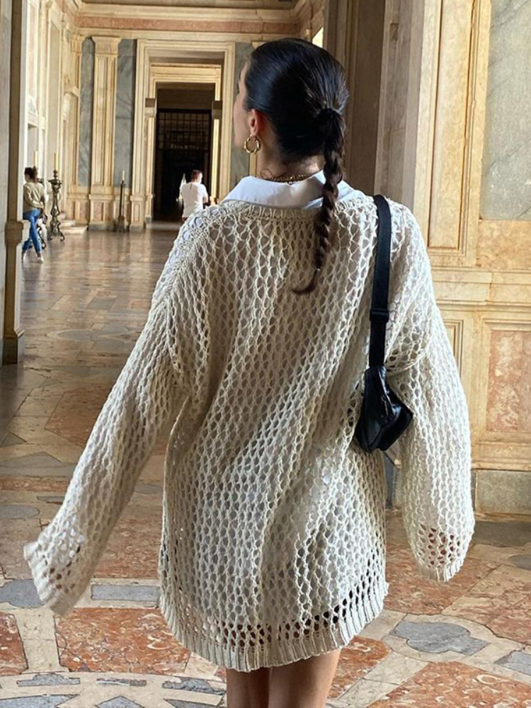 Women's Sweaters Y2K Harajuku Hollow Out Knitted Sweater For Women Autumn Vintage Long Sleeve Knitted Pullover Female Retro Smock Sweater 230827