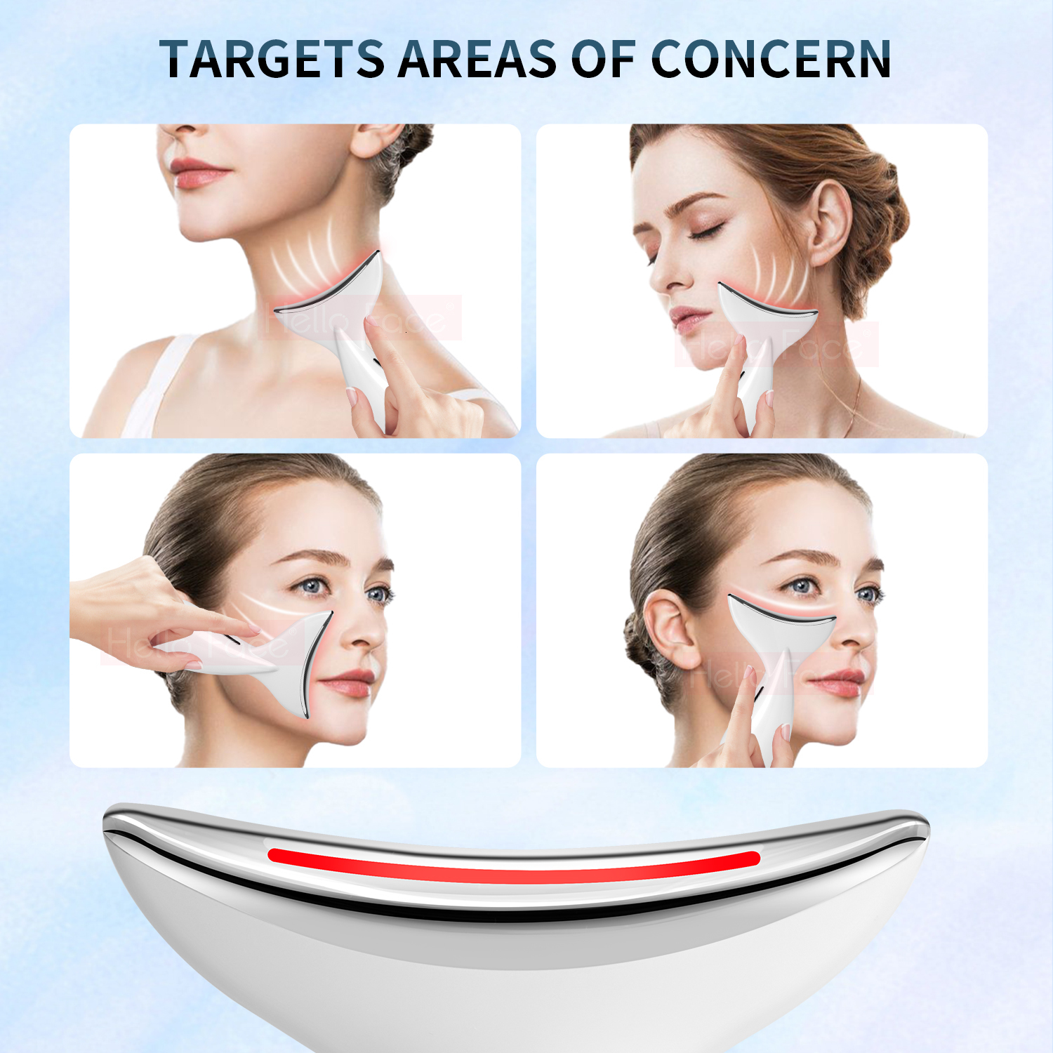 Face Massager Hello Face Neck Beauty Device Neck Massage LED Pon Therapy Ion Introduction Skin Tighten Reduce Double Chin Skin Care Tools 230826