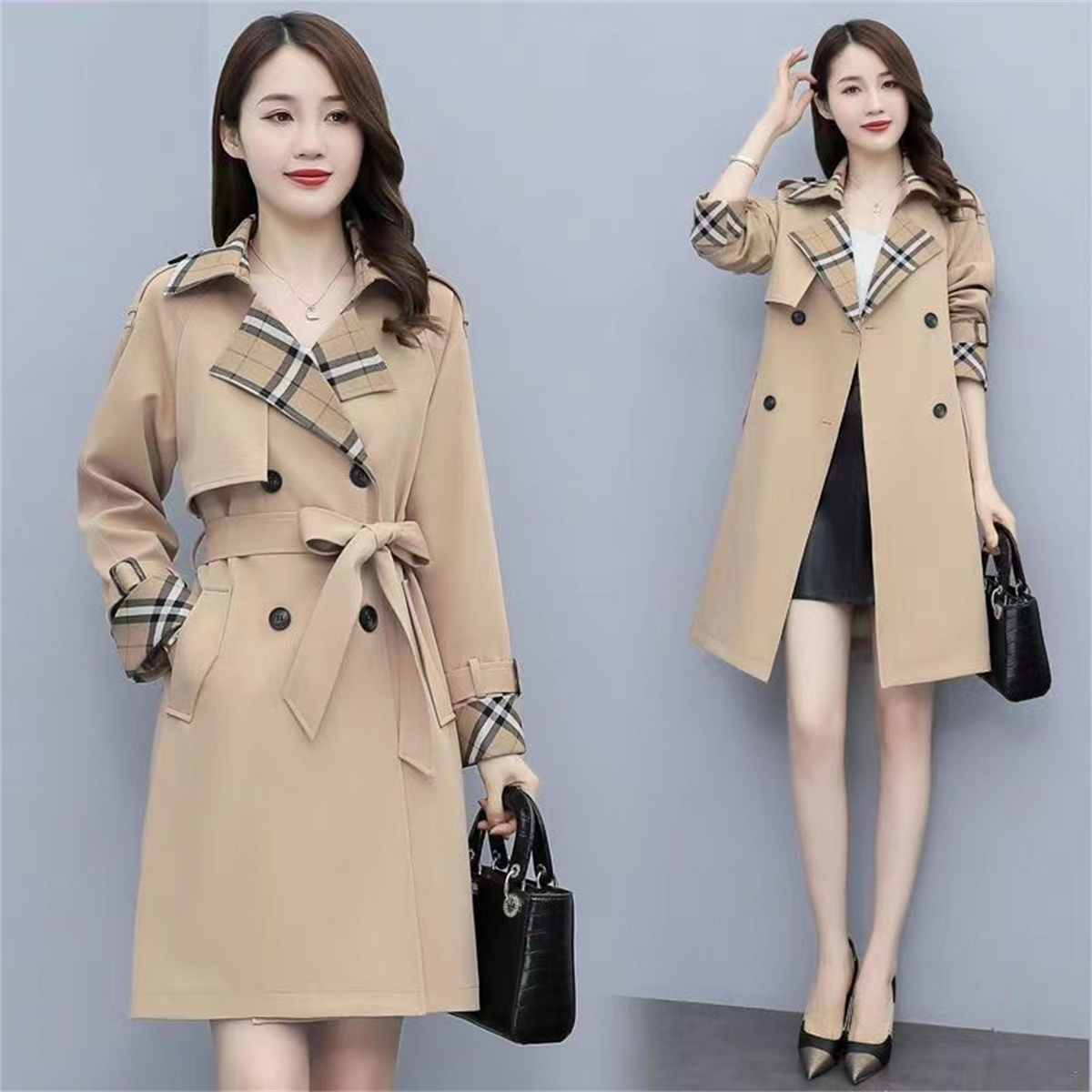 Fashion Women's Trench Dress Coats Autumn Winter Women Windbreaker Loose Elegant Belt Dresses Female Casual Trench Coat Mujer Plus Size S-4XL