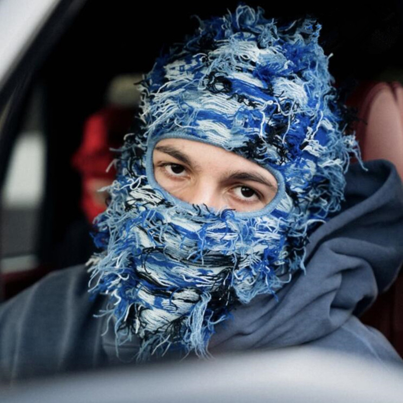 Beanie/Skull Caps Style 1 Hole Balaclava Mask Hat Spooky Ski Beanie Camouflage Unisex Full Face Mask Hand Made Knitted Windproof Funny Cap 230826