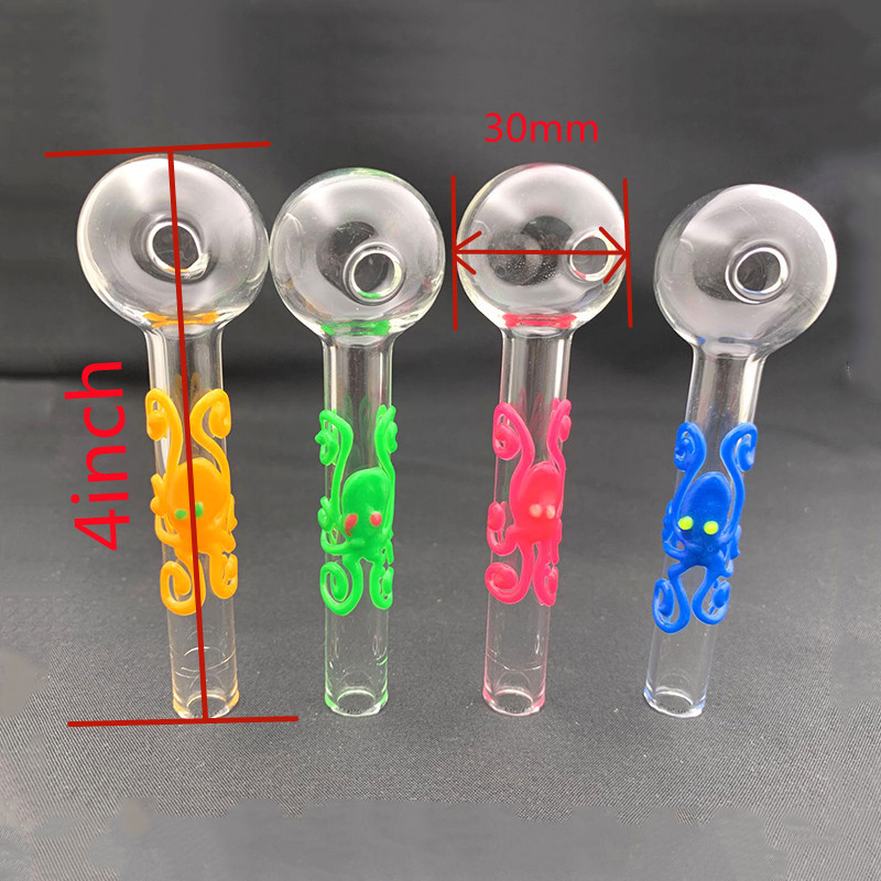 Cheap Luminous Glass Oil Burner Pipe 10CM Glow in the dark Pyrex Glass Water Hand Pipes Smoking Accessories Thick Octopus Smoke Tube