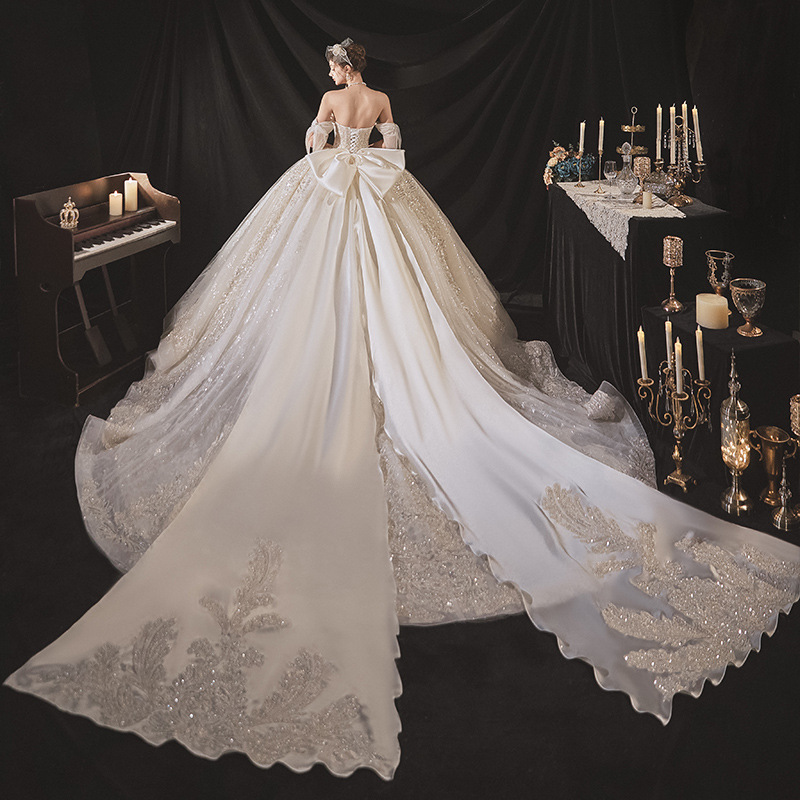 shiny Plus Size Wedding Dresses Long off shoulder Bridal Gown blingbling Beads lace Appliqued satin Lace Beach Custom Made Sweep Train Boho Chic A Lin