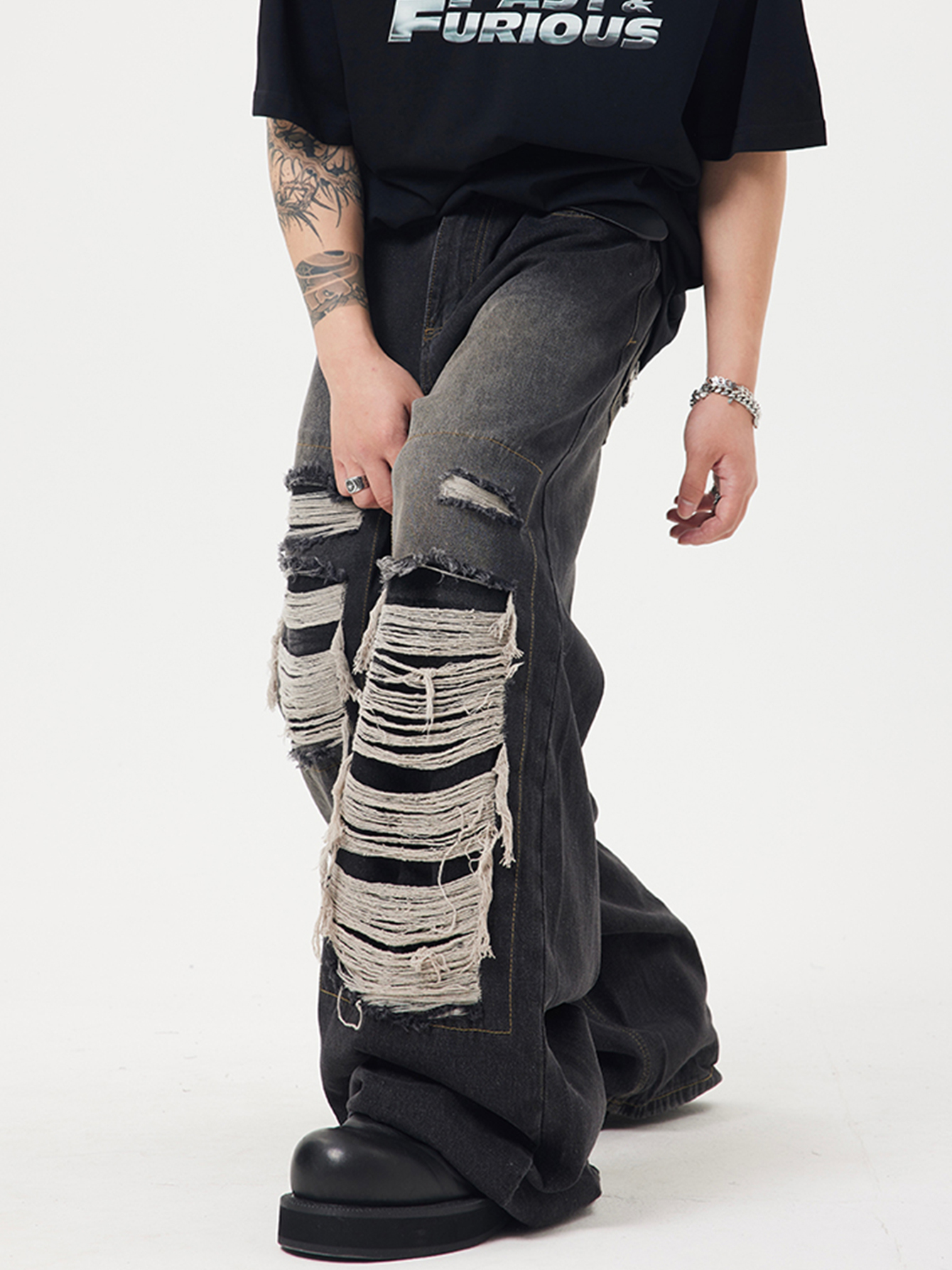 Men's Jeans REDDACHiC Retro Y2k Men Baggy Jeans Big Size Ripped Holes Wide Leg Denim Pants Bleached Casual Loose Trousers Hip-hop Streetwear 2308