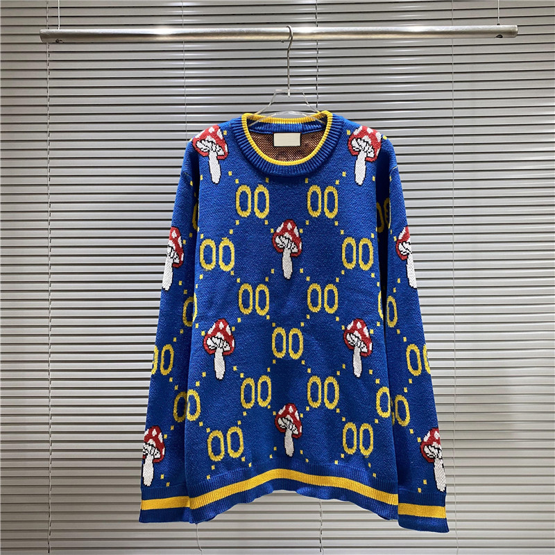 Men's Hoodies Sweatshirts jumper designer jumpers sweater Sweatshirt mens comfortablePullover Cotton sweaters Mushroom Jacquard Crew Neck Sweater blue