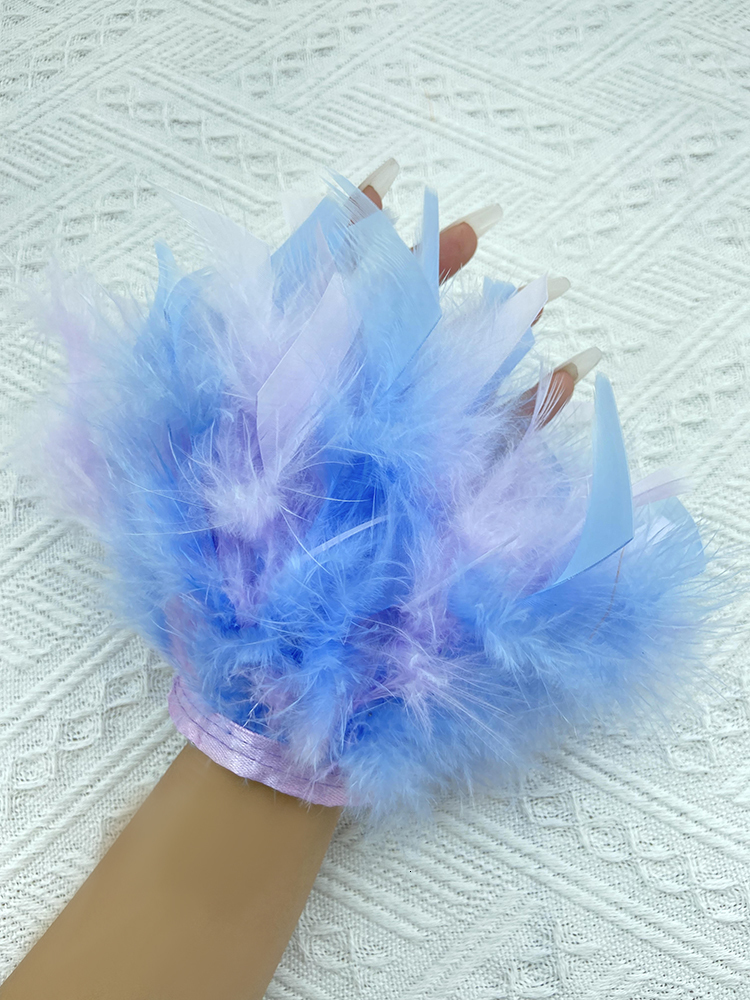Fingerless Gloves Women Natural Fur Feather Cuffs Sexy Snap On Bracelet Arm Cuff Shirts Sleeves For Women Real Ostrich Feather Anklet Wrist Cuff 23082